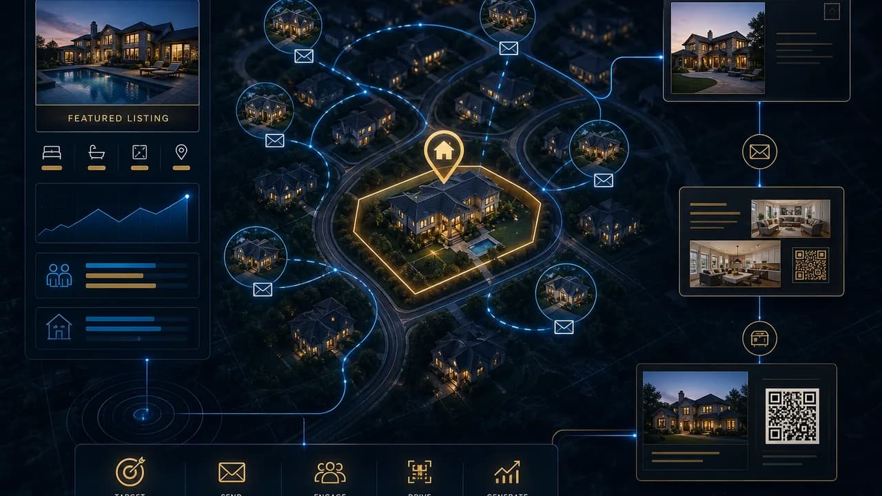 Neighborhood farming campaign map connected to mailers, digital response, and reporting